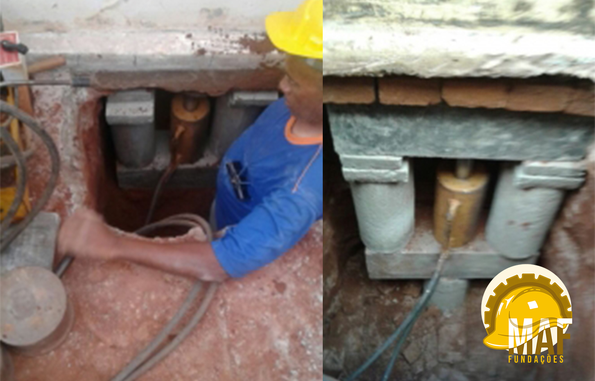 Estaca de reação tipo mega de concreto em execução - MAF Fundações