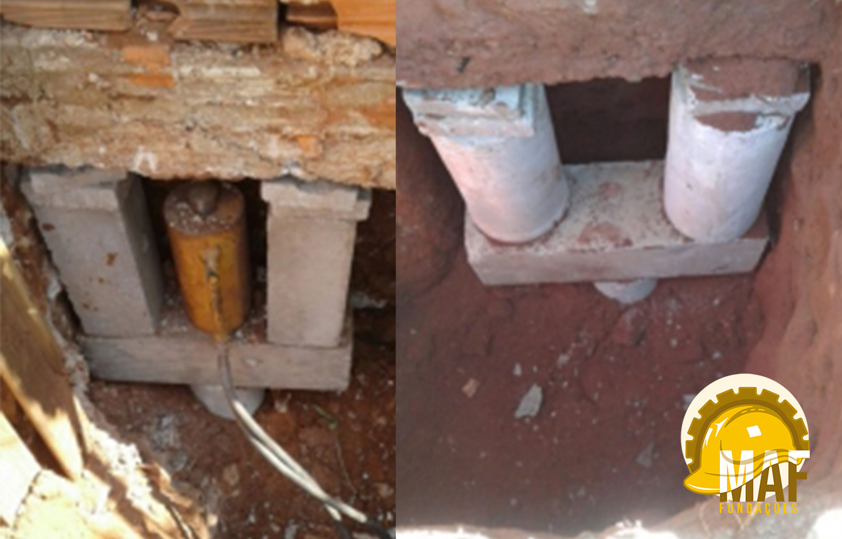 Estaca de reação tipo mega de concreto em execução - MAF Fundações